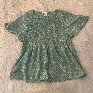 Urban Romantics Smocked Polka Dot Top